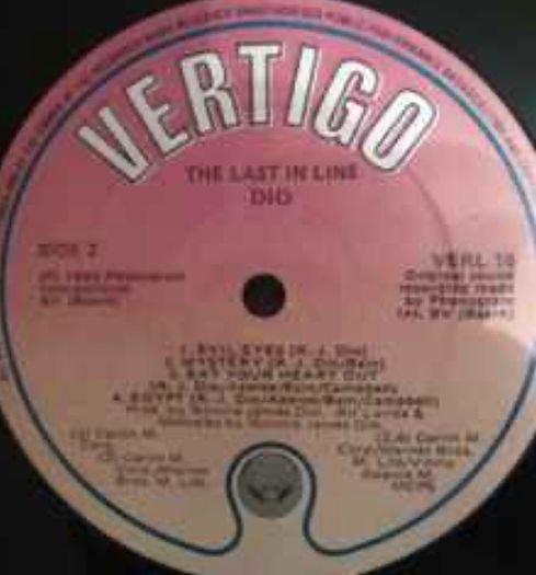 DIO The last in line  Rare Irish translucent vinyl. There is a mark on B3 which causes a skip. Otherwise vinyl is NM. Has original inner picture sleeve vinyl record. Note the low price due to a skip