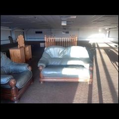 2 seater + 1+ 1 green leather sofa
