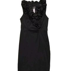 New XSCAPE BY JOANNA CHEN Black Ruffle Trim Taffeta Sheath Pencil Dress Size 10