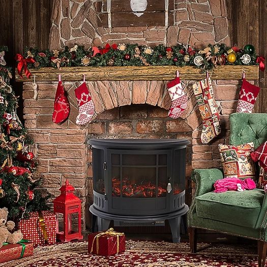Electric Fire Stove Heater with Realistic LED Log Fire Flame Effect, Adjustable Thermostat, Flame Dimmer, Overheat Protection, 1800W