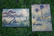 Antique two Asian Paintings 11.4" x 8"   11,5 x 8"