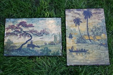 Antique two Asian Paintings 11.4" x 8"   11,5 x 8"