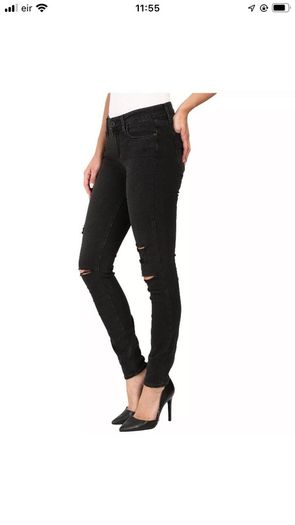 Paige Hoxton Ankle length Ripped Knee Distressed Straight Jeans in Washed Black 24