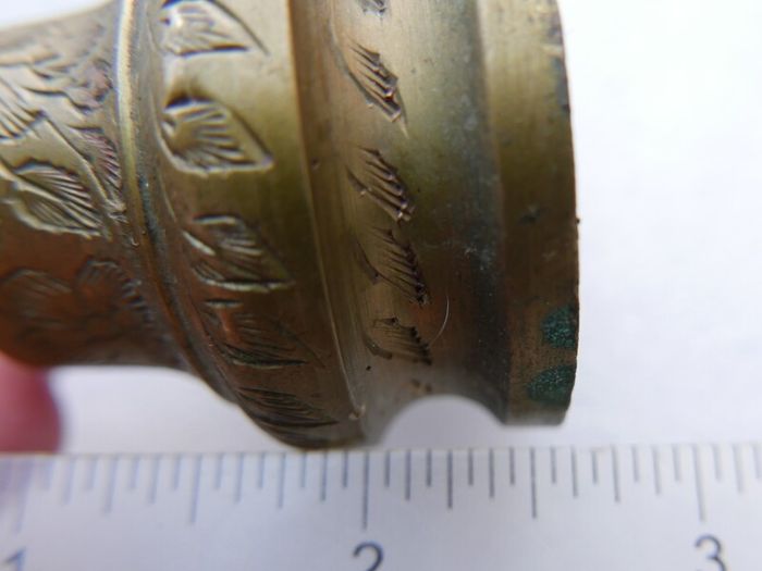 Vintage Brass Bell Etched Ornate Leaf Feather