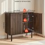 Coffee Bar Cabinet, Mid Century Fluted Coffee Bar Table with 2-Tier Storage, Buffet Stand Cabinet with Barn Door, Sideboard Buffet Station for Living Room, Entryway, 80 x 37.5 x 80 cm Walnut Image 3