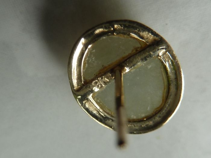 9ct Gold Jade Stud Earrings, Sterling Silver Backs, 1.4g