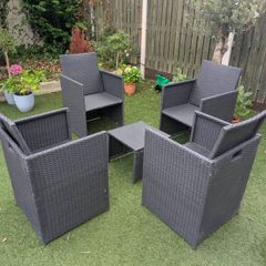 4 Rattan Chairs with Stool (Outdoor)