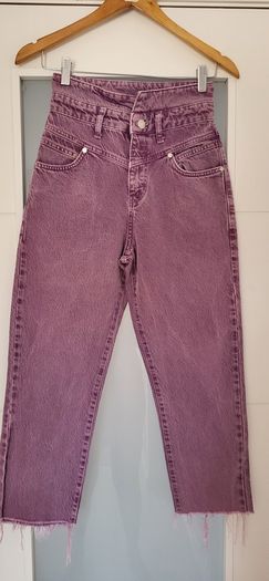 MANGO mauve high waisted frayed bottom jeans Sz 34 (Fit 8UK) - Bnwot Rrp 39.99