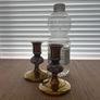 Pair of Brass and Painted Porcelain candlesticks Image 2