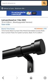 3 x Black Curtain Pole Metal Extendable Curtain Rods