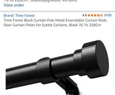 3 x Black Curtain Pole Metal Extendable Curtain Rods