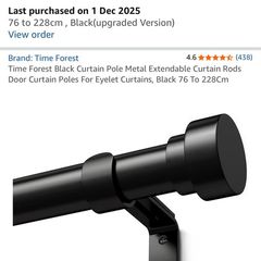 3 x Black Curtain Pole Metal Extendable Curtain Rods
