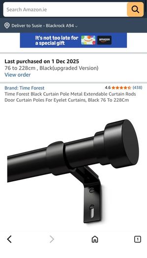 3 x Black Curtain Pole Metal Extendable Curtain Rods