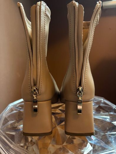 Beige Block Heel Ankle Boots - Size 3