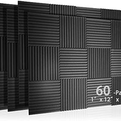 60 Pack Acoustic Panel Polyurethane Foam Sound Proof Acoustic Treatment Room Kit for Absorbing Sound on Walls, 1" X 12" X 12" Sound-proof Material for Home Studio Ceiling