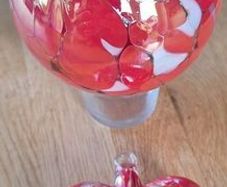 Red, White and Black Marbled Iridescent Decorative Glass Globe and Heart Hanging Ornaments