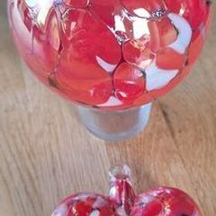 Red, White and Black Marbled Iridescent Decorative Glass Globe and Heart Hanging Ornaments