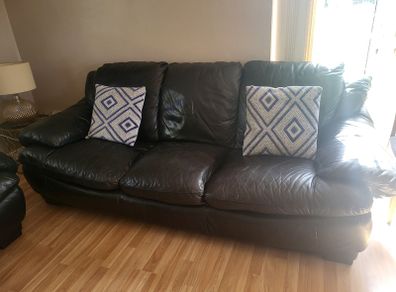 3 & 2 seater black leather sofas.