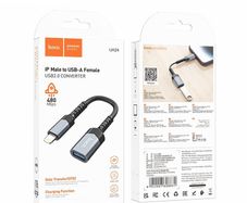 Hoco UA24 Braided iP Male to USB Female 2.0 Converter Metal Grey