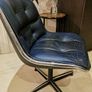 Set Of Four 1960's Vintage Charles Pollock Leather And Chromed Executive Chairs In Dark Blue Image 6