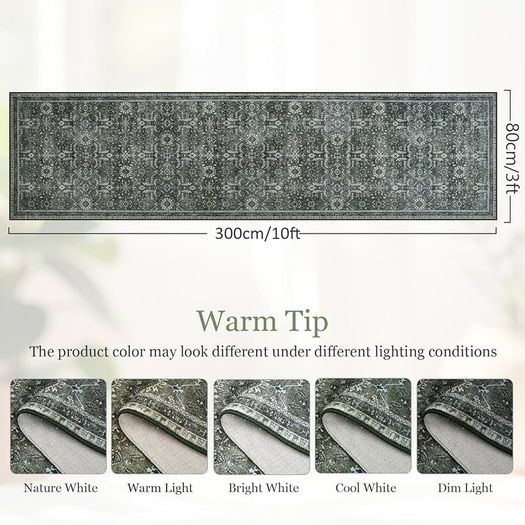 Runner Rug Washable Vintage Boho Carpet Runners for Hallways Non Slip 80x300cm Extra Long Green Runner Floor Mat for Door Kitchen Bedroom Living Room Laundry Home