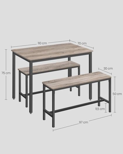 Dining table, kitchen table set, with 2 benches