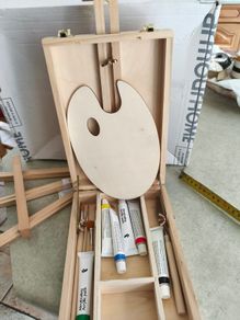 Portable Wooden Table Sketching Easel Storage Box for Artist Drawing and Painting plus Small  Easel.