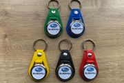 Synthetic leather Subaru key ring with shopping trolley token/coin