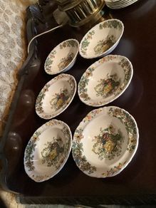 Vintage Masons green basket 6 bowls