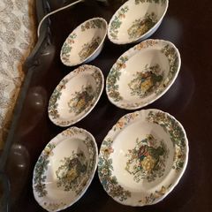 Vintage Masons green basket 6 bowls
