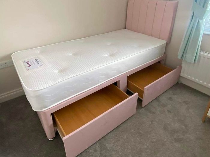 New Single Divan beds. Single tufted memory foam mattress. Drawer storage and multiple designs for Headboard available