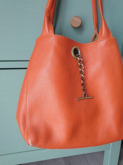 Orange Leather Handbag Similar To Tod's Handbag