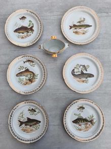 Vintage French Porcelain Fish Service Set c.1950s