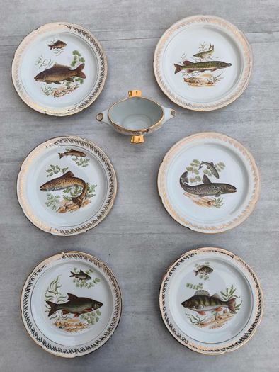 Vintage French Porcelain Fish Service Set c.1950s