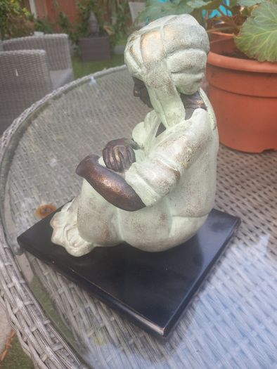 Harlem or Herlam signed sitting female figurine, heavy, ethnic, D18