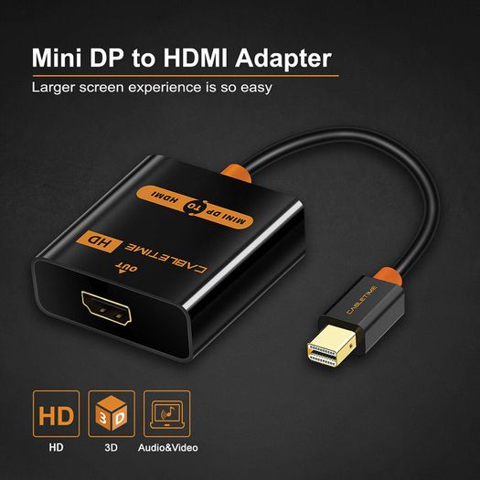 Cabletime Mini DisplayPort to HDMI 1080P Female (Video-Audio) TV (Gold-Plated) Adapter (White) (Brand New/Warranty)
