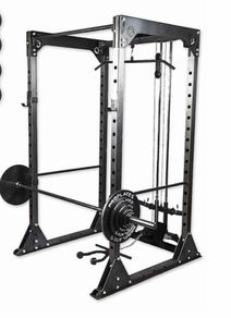Pro Plates Commercial Power Rack with Lat Pulldown, Low Row + 97.5kg steel plates + 500kg bumper weights