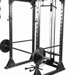 Pro Plates Commercial Power Rack with Lat Pulldown, Low Row + 97.5kg steel plates + 500kg bumper weights