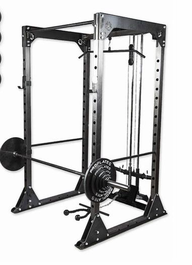 Pro Plates Commercial Power Rack with Lat Pulldown, Low Row + 97.5kg steel plates + 500kg bumper weights