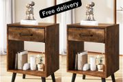 Nightstand Set of 2, Bedside Table, Side Table with Fabric Drawer
