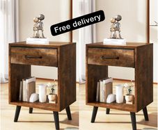 Nightstand Set of 2, Bedside Table, Side Table with Fabric Drawer