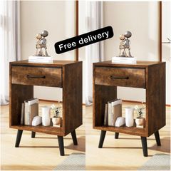 Nightstand Set of 2, Bedside Table, Side Table with Fabric Drawer