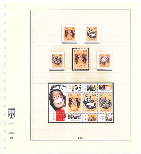 Collection: Ireland 2003-4 Ireland Stamp collection on Linder pages in Lindner album Mint Never Hinged (MNH). Adverts shows 14 images of contents