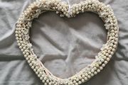Hanging Wooden Heart with Pearls &amp; White Flowers