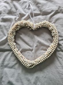 Hanging Wooden Heart with Pearls & White Flowers