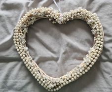Hanging Wooden Heart with Pearls & White Flowers