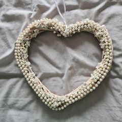 Hanging Wooden Heart with Pearls & White Flowers