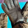 vintage brown beaver and leather gloves Image 3