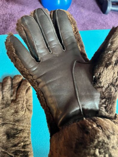 vintage brown beaver and leather gloves