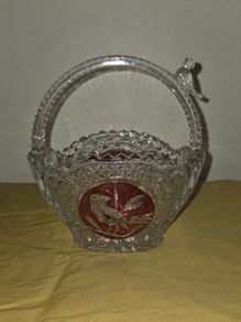 Vintage Hofbauer Red Bird Crystal Basket
